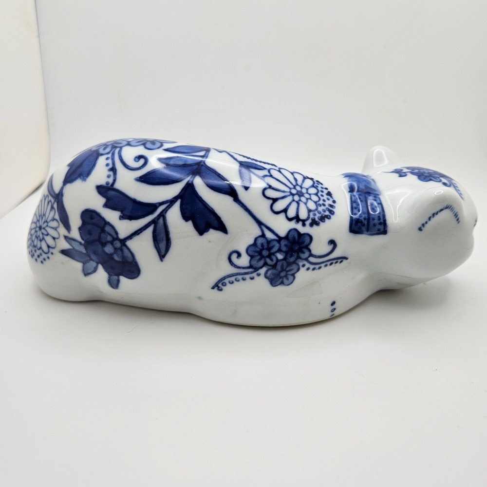 Vintage Seymour Mann‎ China Blue Porcelain Cat Figurine Floral Delft Style - Picture 4 of 10